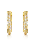 Pendientes Swing en plata 925 con baño de oro amarillo de 18kts y circonitas blancas, inspirados en el jazz de los años 20, con cierre de presión y diámetro de 10 mm.