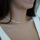 sibela studio collar venus rivier realizado en plata de 1ª ley 925 milésimas y acabado con un baño de oro amarillo de 18 kt piedras en talla corazón de 4 mm el collar dispone de cierre de seguridad 